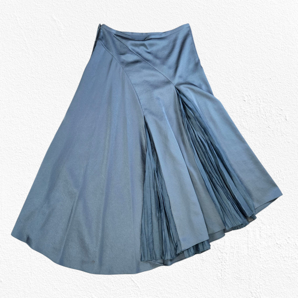 Vince Gray Blue Green Asymmetrical Satin Pleated Modern Luxe Midi Skirt Size 2 - Picture 12 of 12